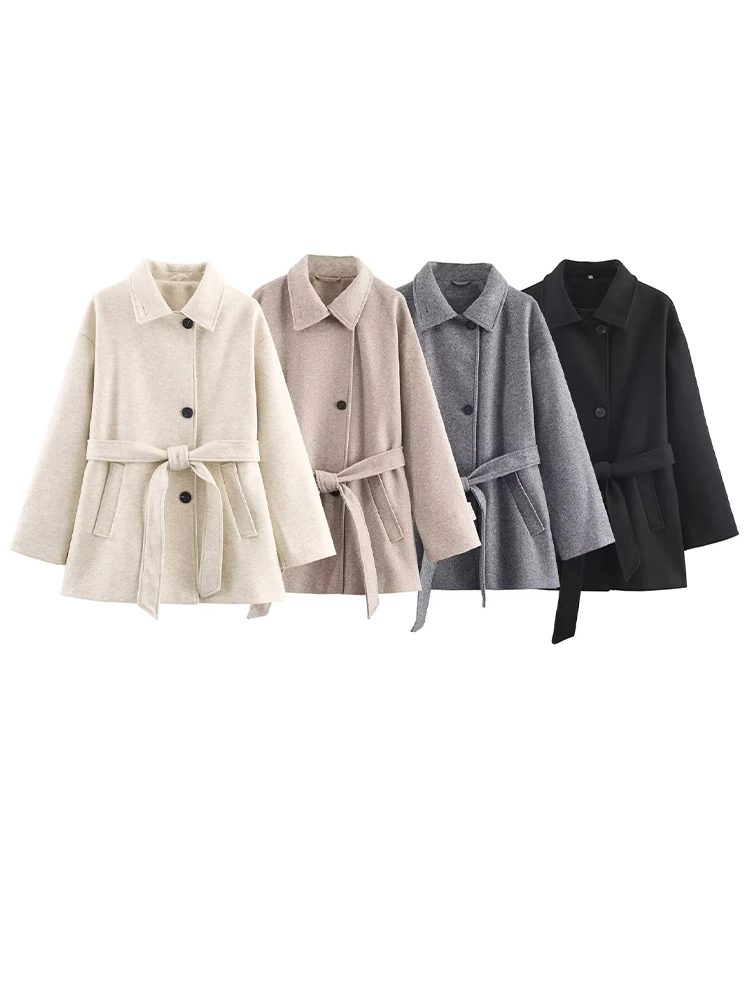 HH 2025 Donna Autunno Elegante Cintura Sottile Tasca monopetto Design Casual Allentato Outwear Donna Manica Lunga Risvolto Cappotto di Moda 2