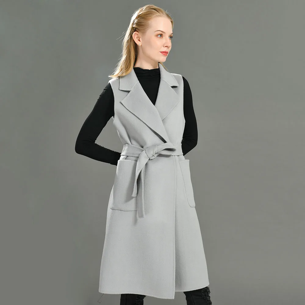 Jxwatcher Gilet di lana da donna Primavera Autunno Elegante cappotto di lana senza maniche stile lungo Gilet di cashmere double face da donna Nuovo arrivo 3