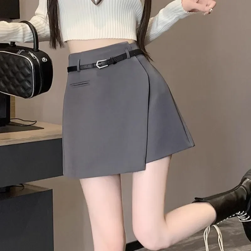 Minigonna a vita alta nera A-Line Pantaloni Abito corto da donna Primavera Autunno Nuovo stile Gonna a mezza lunghezza irregolare 4