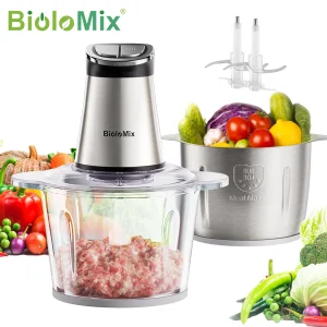 Mini tritatutto elettrico BioloMix, 300 W, con 2 ciotole e 4 lame, perfetto per preparare alimenti per l'infanzia, carne e cipolle 1