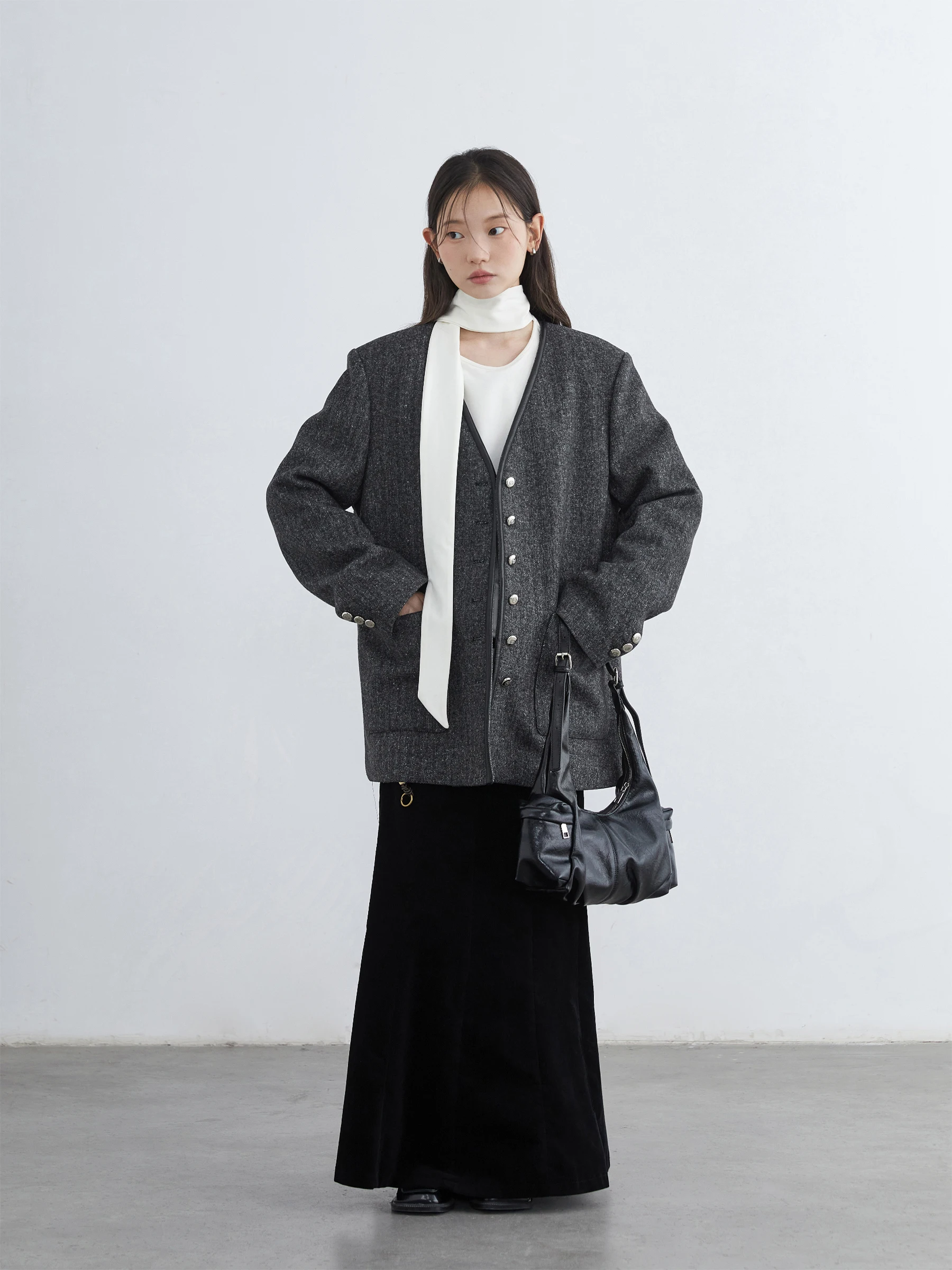 CHIC VEN Nuove donne cappotto di lana con scollo a V monopetto allentato casual retrò giacca trapuntata femminile di media lunghezza autunno inverno 2025 3