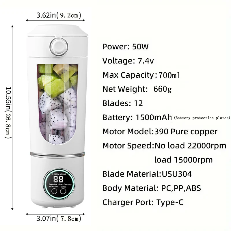 Spremiagrumi portatile ricaricabile tramite USB per spremiagrumi da cucina, mini tritaghiaccio, tazza portatile, tazza singola con coperchio doppi 2