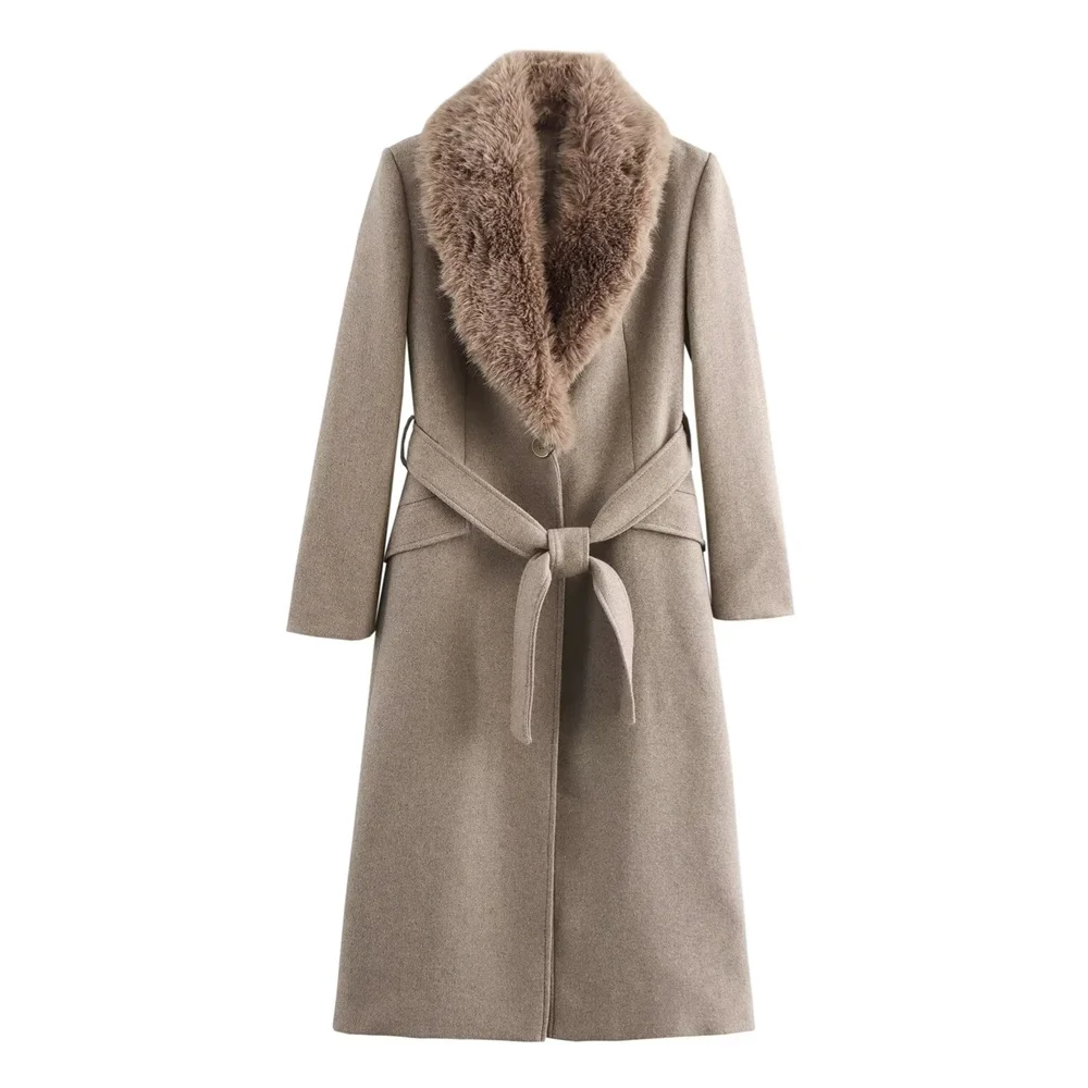Cintura da donna Cappotto con collo in pelliccia calda Colletto ribaltabile Tasca con bottoni Decorazione Autunno/Inverno Nuovo abbigliamento da donna 4