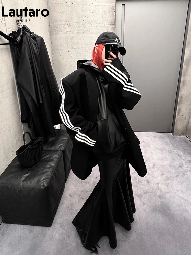 Lautaro primavera autunno Chic elegante nero morbido in pelle Pu Midi gonna a sirena donna vita alta lunghi vestiti firmati di lusso 2023 2