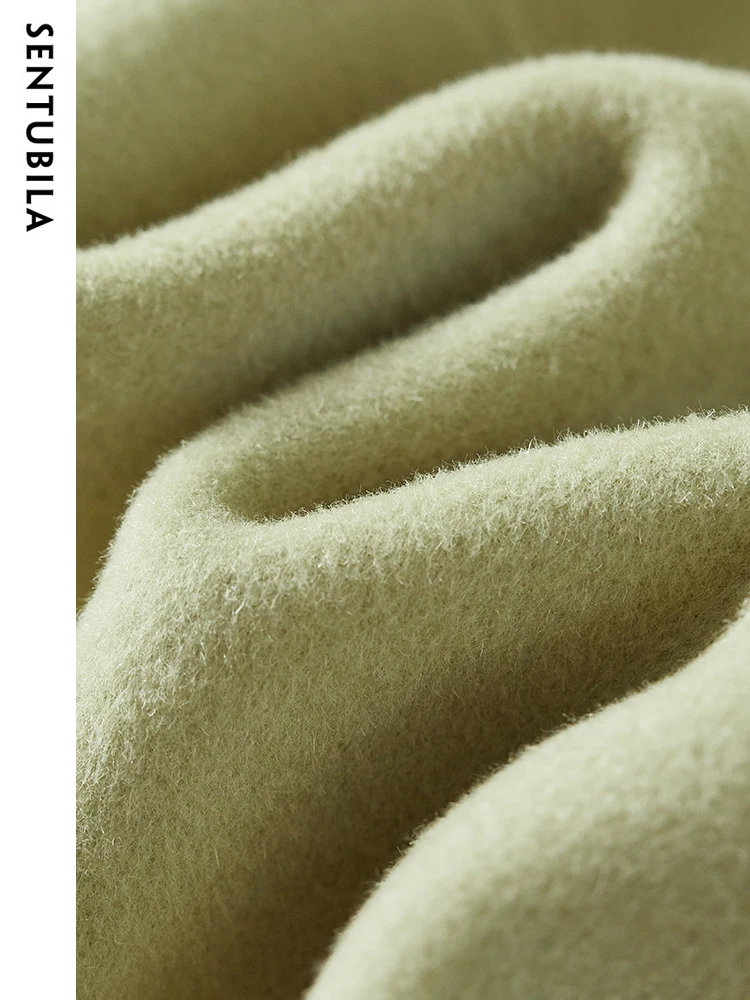 Sentubila inverno donna elegante lana tinta unita cappotto lungo moda caldo soprabito femminile monopetto capispalla W24O42059 6