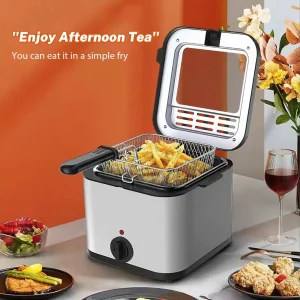 Friggitrice in acciaio inossidabile con funzione cottura automatica del cestello, cestello antiaderente e design facile da pulire per la cucina domestica, patatine fritte, snack, 1