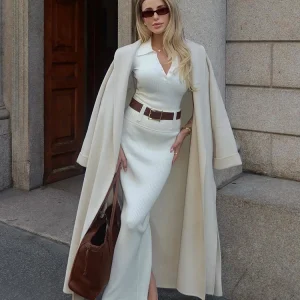 Gonna dritta in maglia con decorazione della cintura, gonna da donna dimagrante elastica a vita alta 2026 Nuovo stile primaverile 1