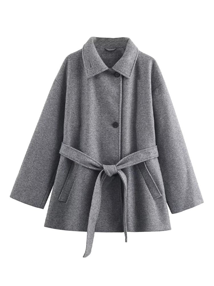 HH 2025 Donna Autunno Elegante Cintura Sottile Tasca monopetto Design Casual Allentato Outwear Donna Manica Lunga Risvolto Cappotto di Moda 4