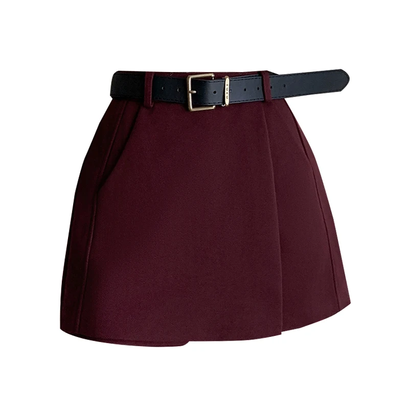 Seoulish Autunno Inverno di Lana A Pieghe da Donna A-line Gonne Corte con Cintura a Vita Alta Avvolgente da Ufficio Mini Gonne Donna 2025 Nuovo 6