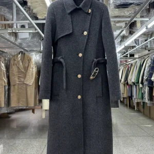 Cappotto di lana di cachemire bifacciale sottile irregolare di fascia alta donna lungo autunno inverno nuovo temperamento risvolto cappotto di lana spessa moda 1