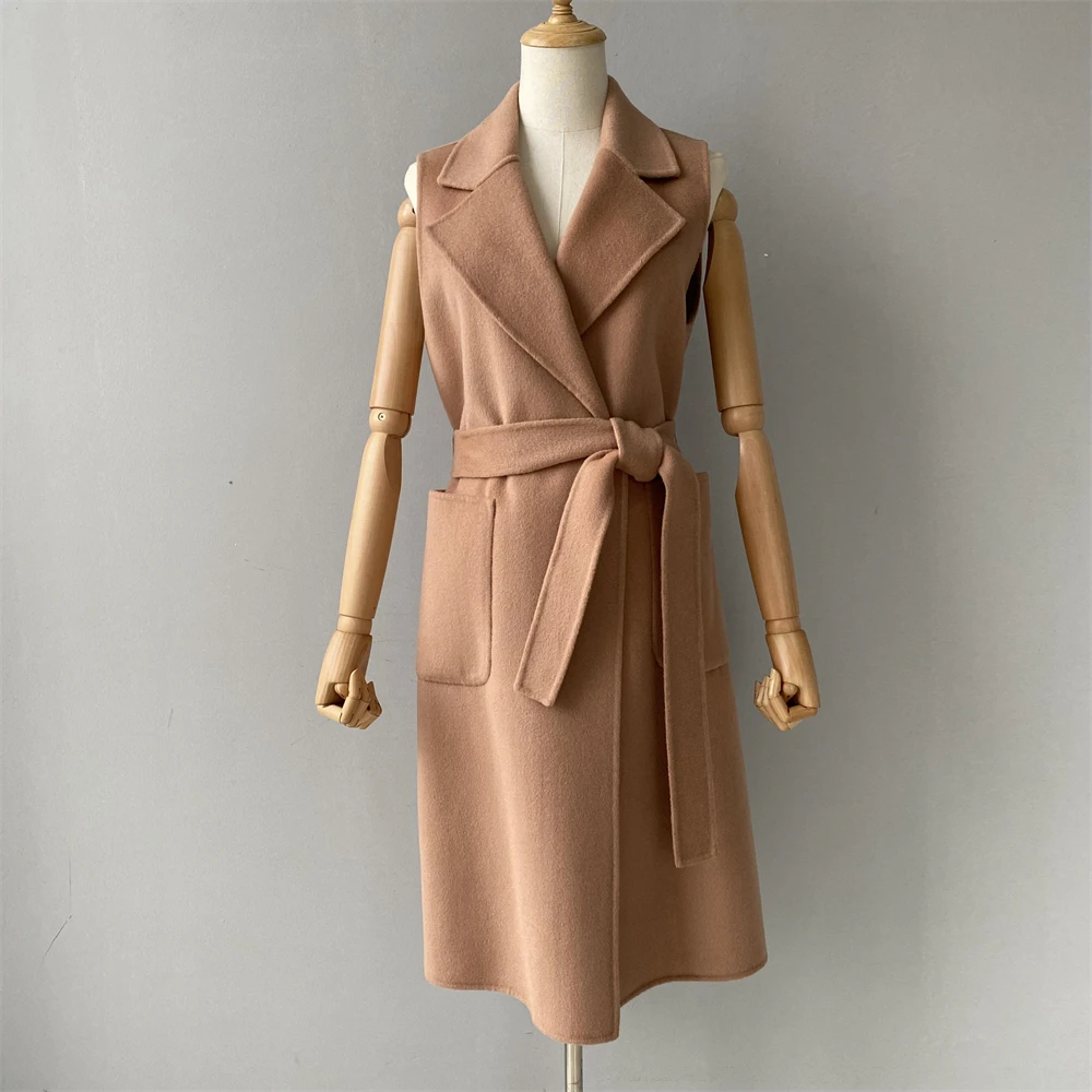 Jxwatcher Gilet di lana da donna Primavera Autunno Elegante cappotto di lana senza maniche stile lungo Gilet di cashmere double face da donna Nuovo arrivo 5