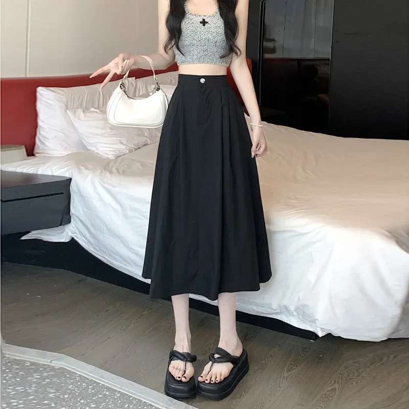 Gonna lunga a trapezio Abito da donna Arte semplice Gonna ombrello sottile a vita alta Gonna a forma di pera Gonna a forma di parola Primavera Estate 3