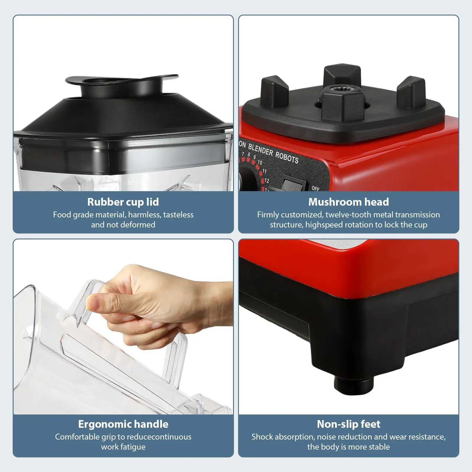 Frullatore elettrico 2 in 1 Frullatore commerciale resistente ad alta potenza da 2000 W Robot da cucina Frullati di ghiaccio Frullatore fisso da cucina 6