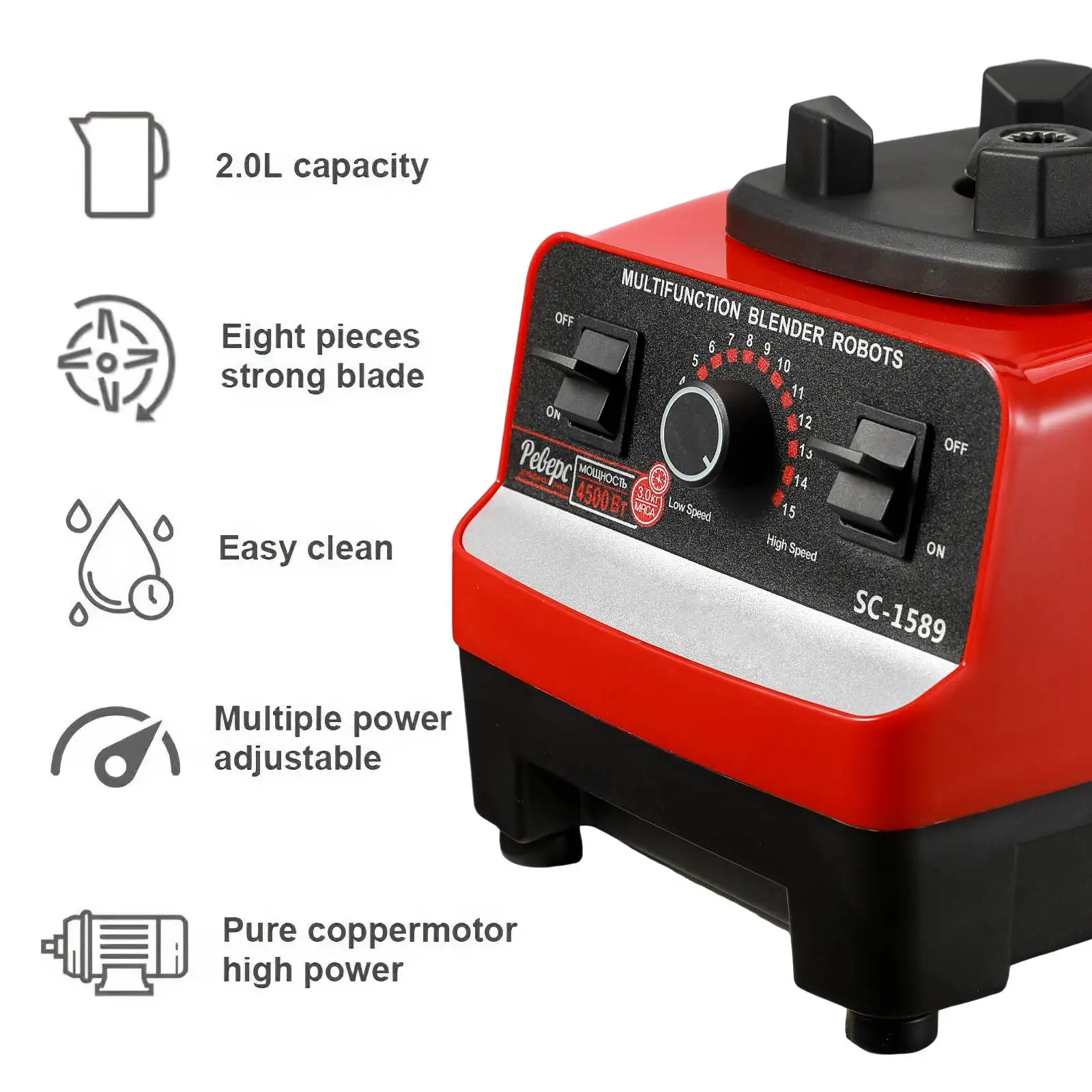 Frullatore elettrico 2 in 1 Frullatore commerciale resistente ad alta potenza da 2000 W Robot da cucina Frullati di ghiaccio Frullatore fisso da cucina 3