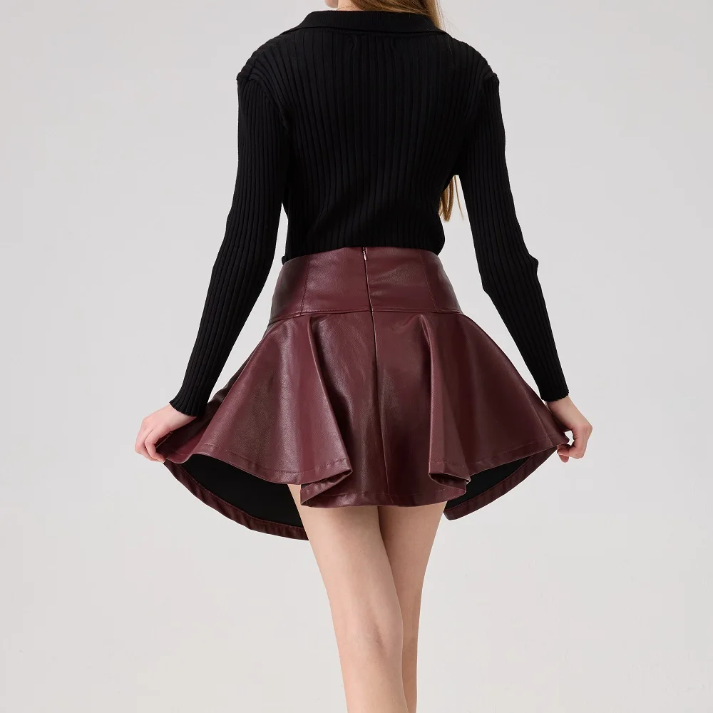 Gonna in pelle da donna invernale 2026, ecopelle, casual, a vita alta, gonna corta, nuova moda Y2K, festa, reggiseno con gonna altalena completa 2