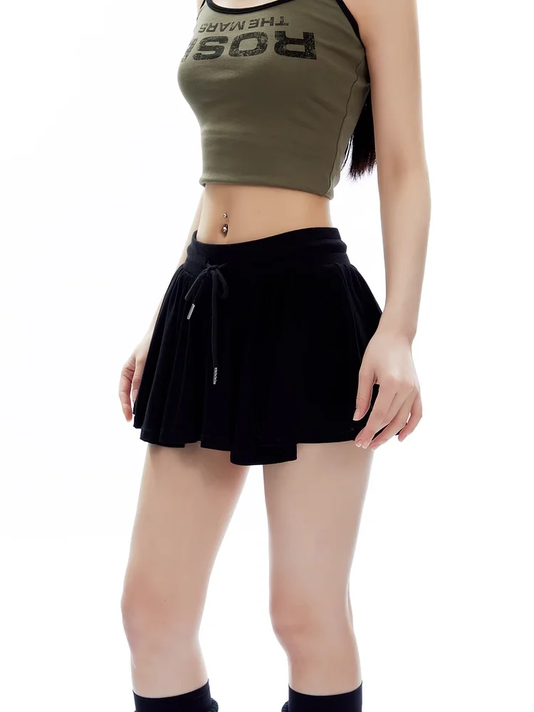Grey Dance Sport Casual minigonna allentata coulisse Preppy estate elastico in vita Yoga gonne da corsa traspiranti gonna sottile a-line 6