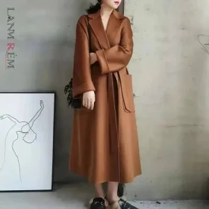 LANMREM Popolare 2025 High End Acqua Ondulazione Double-sided Cappotto di Lana Delle Donne Lungo Accappatoio Stile Autunno Inverno Cappotto Per La Femmina 2A462 1