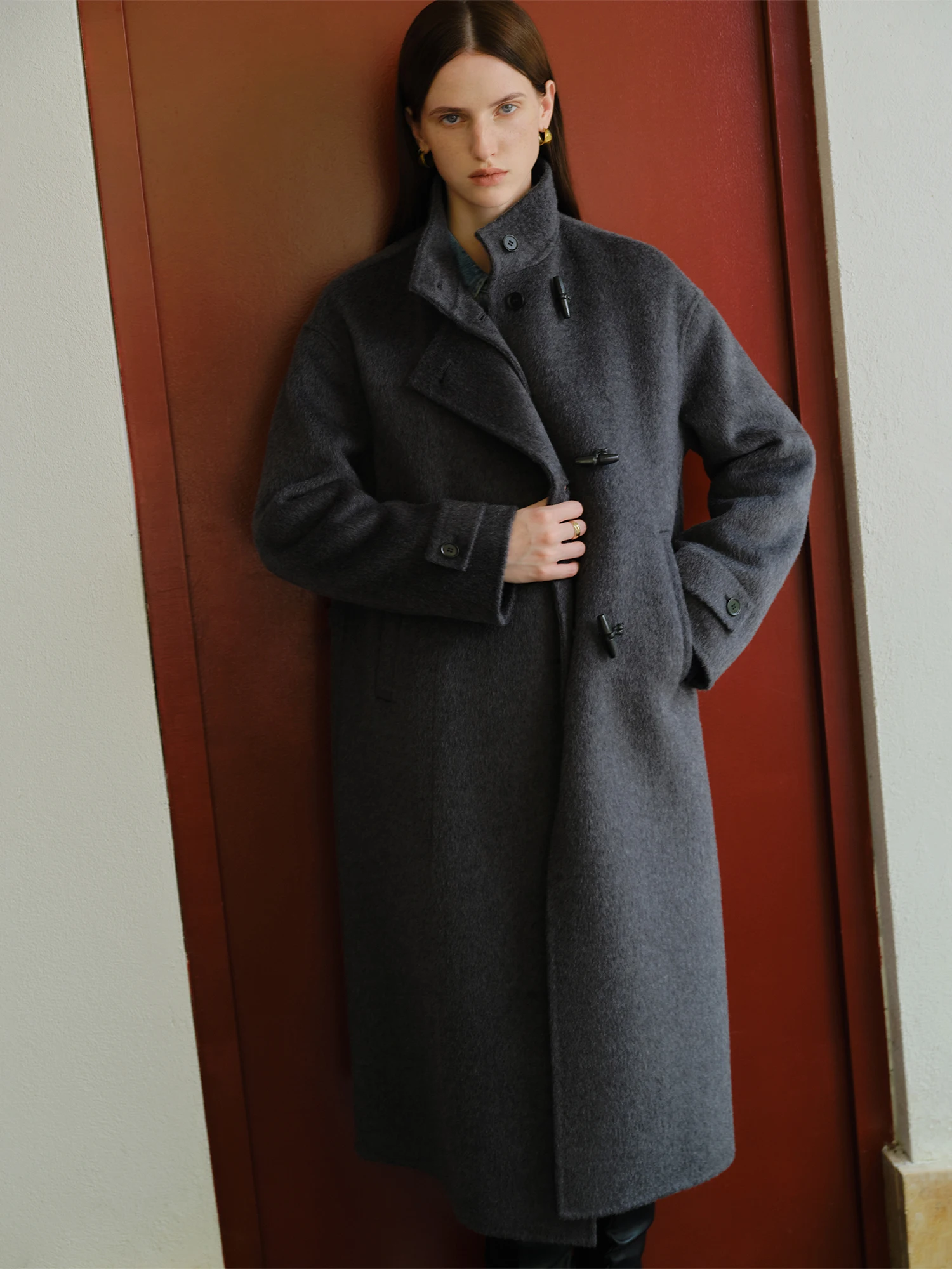 ZIQIAO 2025 Nuovo Arrivo Chic Cappotto Lungo Bottoni in Corno Elegante Cappotto in Tweed di Lana Smalto di Seta Perfetto per l'Autunno Inverno Misto di Lana 2