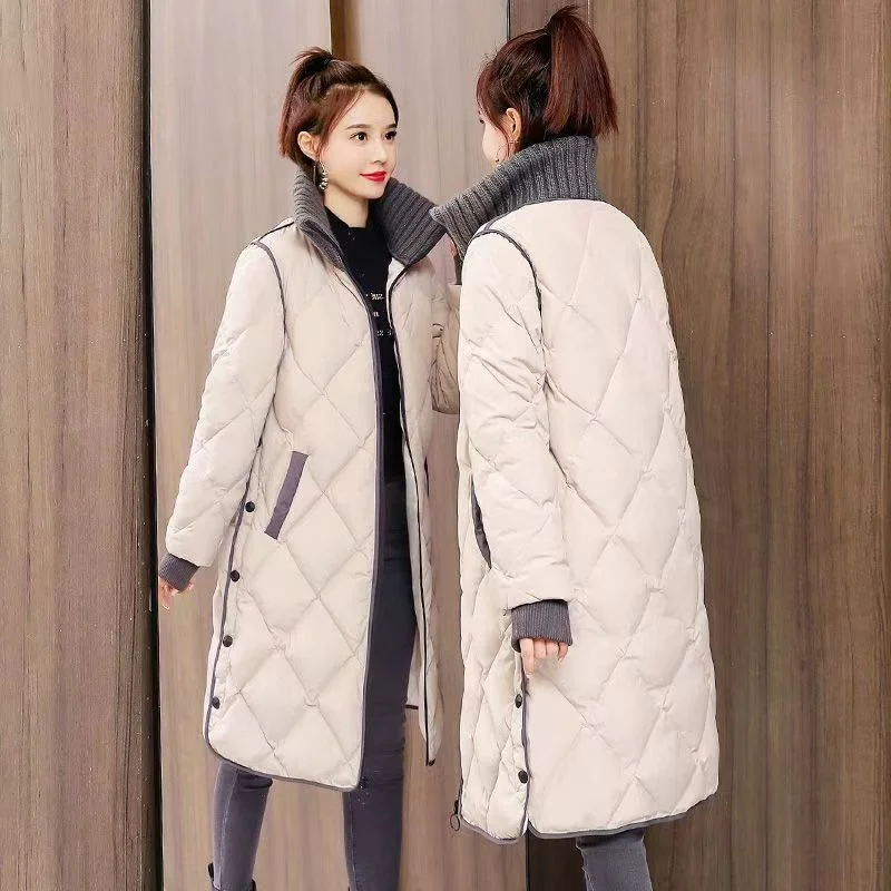 Cappotto Giacca imbottita in cotone Cappotto dolcevita allentato sopra il ginocchio Giacca imbottita in cotone Abiti lunghi invernali da donna Nuovo sottile Taglie forti 4