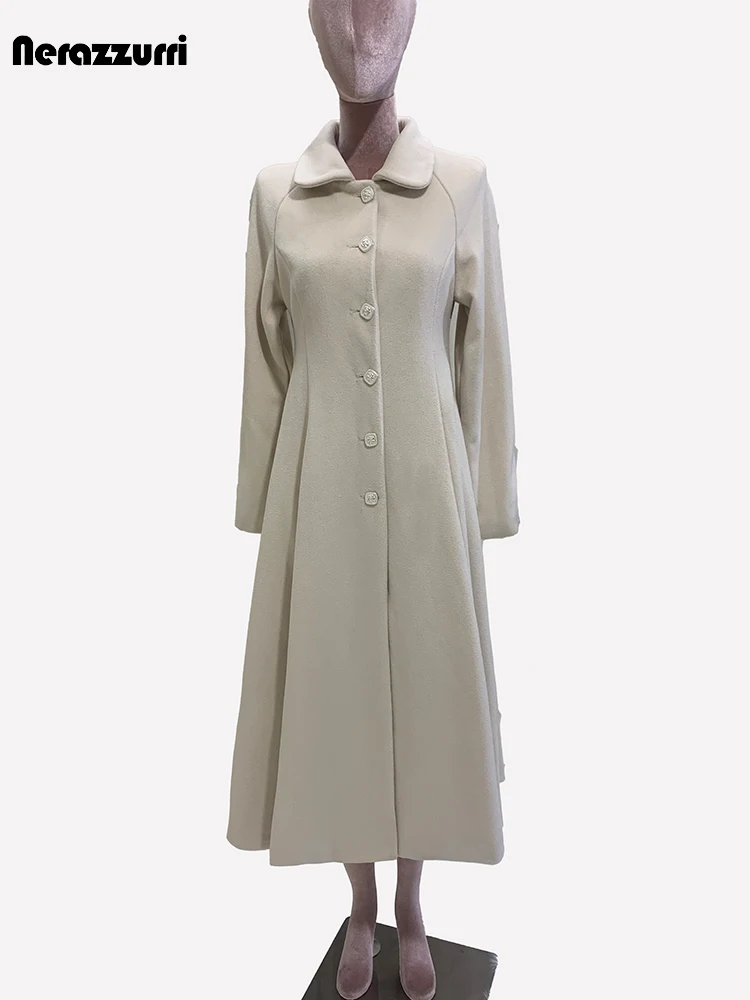 Nerazzurri Autunno Inverno Cappotto di lana lungo spesso caldo con gonna morbida da donna Cappotto monopetto elegante e svasato di lusso 1