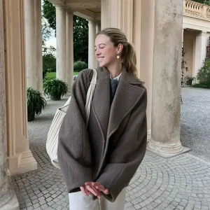 Cappotto di lana doppiopetto da donna autunno inverno moda bavero maniche lunghe giacca corta elegante solido caldo capispalla sciolto 1