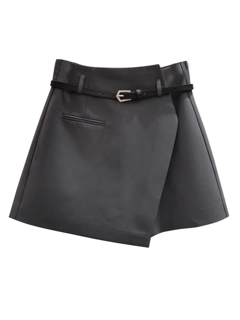 Gonna corta a gamba larga ampia Gonna corta da donna Primavera Autunno Casual Patchwork Poliestere Minigonna Vita alta Design dimagrante 5