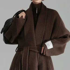 Temperamento stile pendolare Giacca di lana fronte-retro di fascia alta Coreano Ins Moda Risvolto Cintura a maniche lunghe Cappotto di lana lungo sottile 1