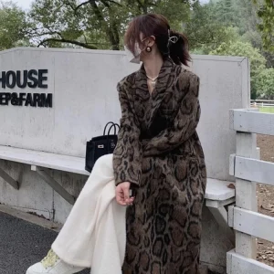 Lautaro inverno lungo caldo soffice colorato stampa leopardo lana e miscele cappotto per le donne fessura posteriore vestiti di lusso soprabito di lana 1