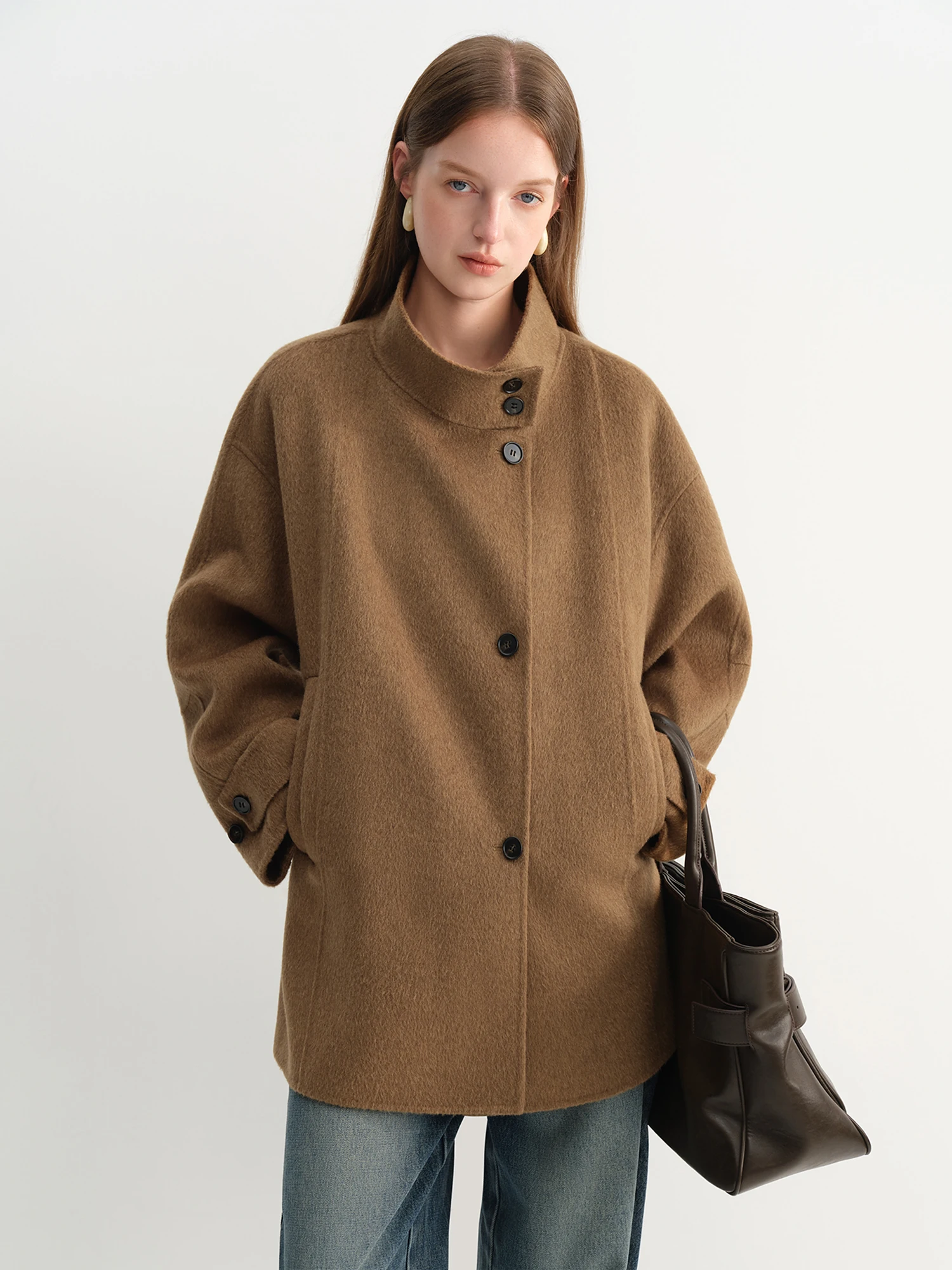 FSLE Cappotto di lana corto in lana di pecora stile francese Donna Inverno 2025 Nuove giacche di lana double face Colletto alla coreana semplice 3