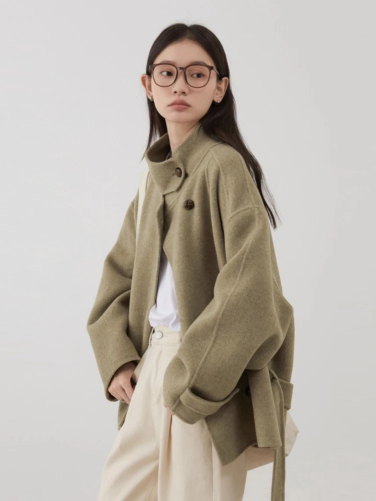 CHIC VEN Donne coreane Cintura double face Cappotto di lana Cappotto allentato Solido Capispalla da donna Ragazza Giubbotti Autunno Inverno 2025 4