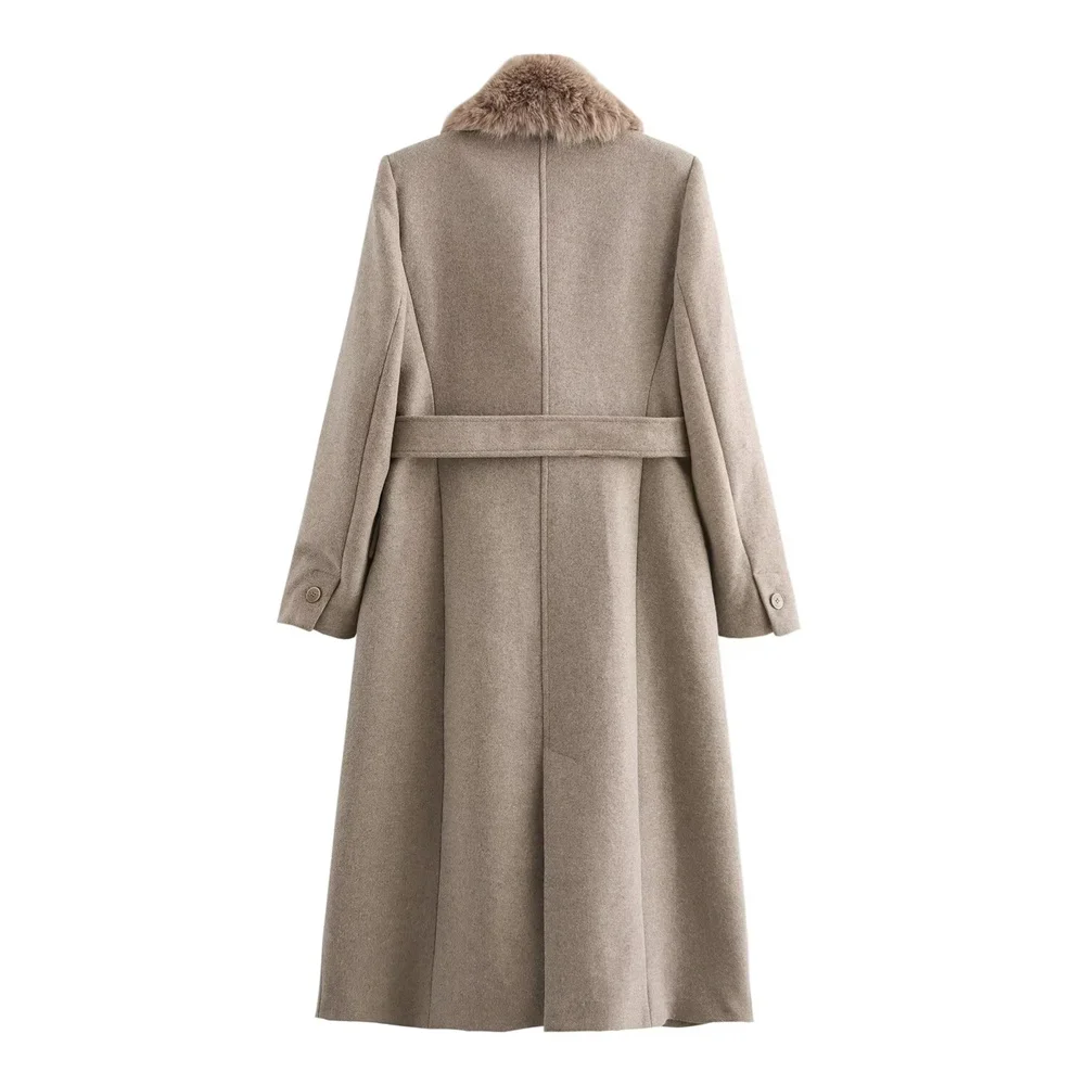 Cintura da donna Cappotto con collo in pelliccia calda Colletto ribaltabile Tasca con bottoni Decorazione Autunno/Inverno Nuovo abbigliamento da donna 5