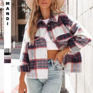 2025 Autunno Inverno Nuove donne Abbigliamento Europeo Americano Plaid Mohair Giacca corta di lana spessa 1