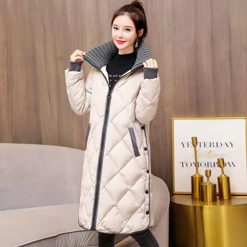 Cappotto Giacca imbottita in cotone Cappotto dolcevita allentato sopra il ginocchio Giacca imbottita in cotone Abiti lunghi invernali da donna Nuovo sottile Taglie forti 2