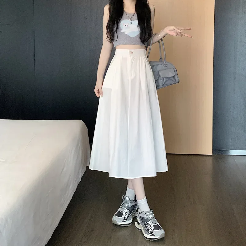 Gonna lunga a trapezio Abito da donna Arte semplice Gonna ombrello sottile a vita alta Gonna a forma di pera Gonna a forma di parola Primavera Estate 2