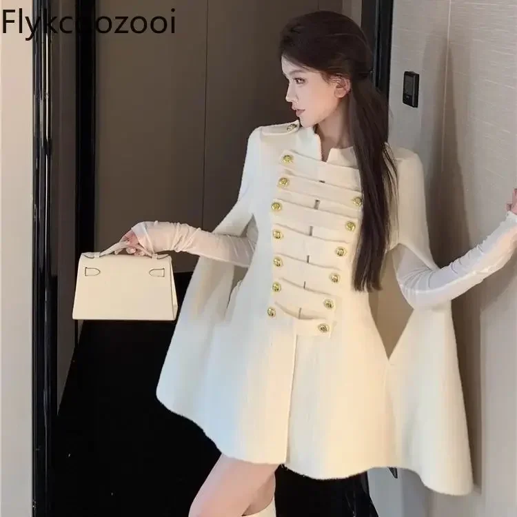 Giacca da donna Cappotti autunnali e invernali Mantello ampio Cappotto di lana a maniche lunghe medio lungo Abbigliamento femminile di lusso 1