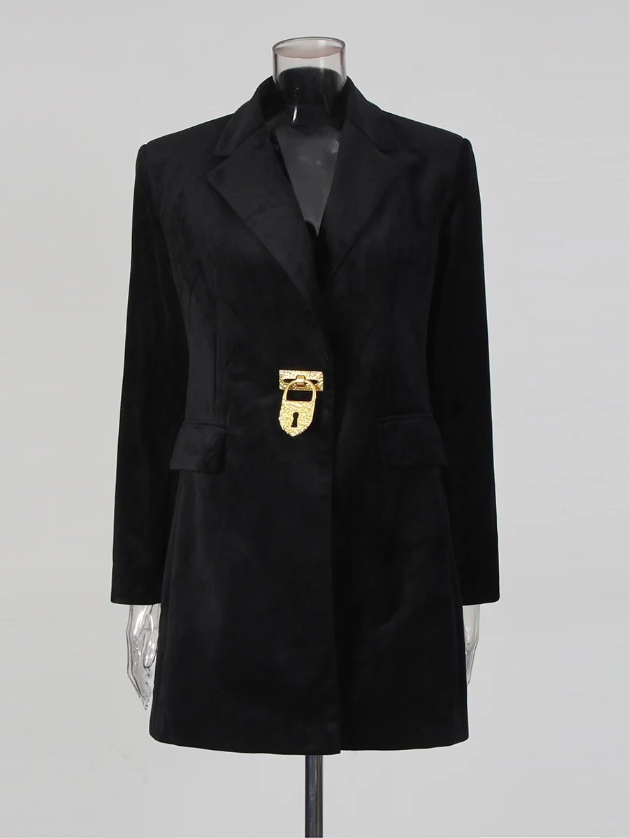 TWOTWINSTYLE bottoni impiombati solidi cappotti moda per le donne risvolto maniche lunghe patchwork pizzo temperamento cappotto abbigliamento femminile 3