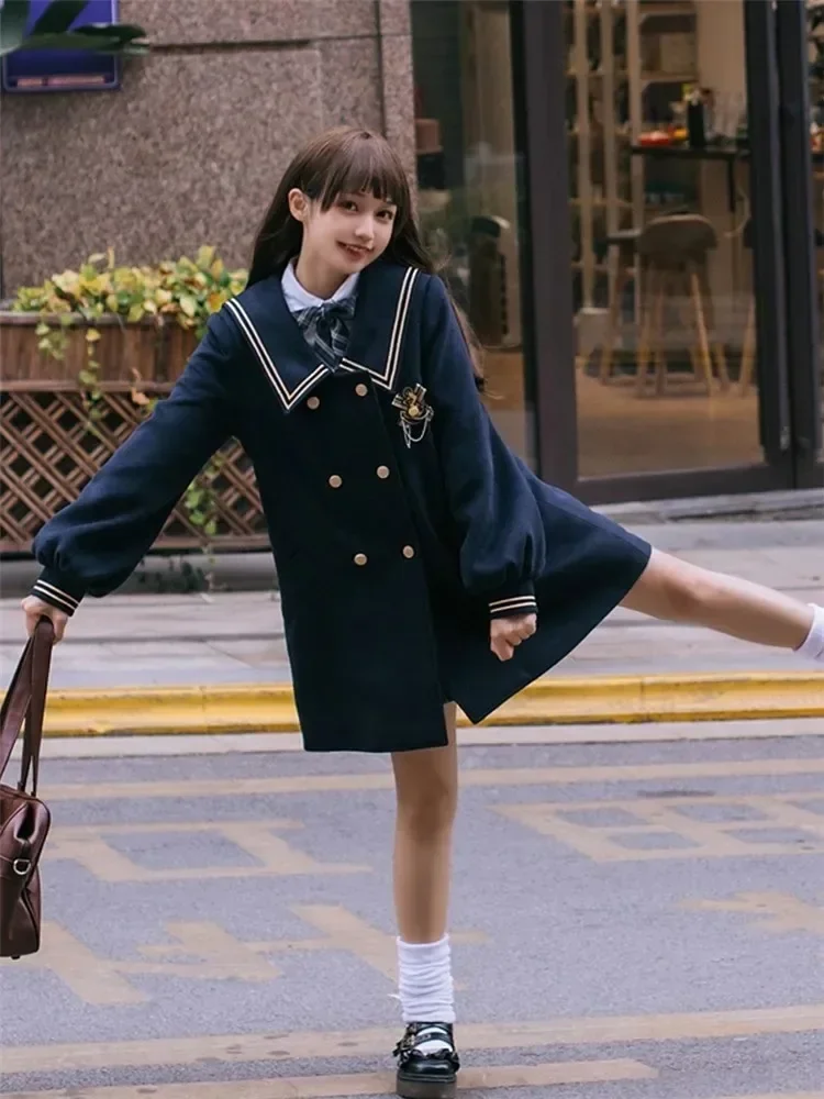 Blu autunno Lolita cappotto cappotti di lana College giapponese peluche addensato Jk uniforme soprabito Cosplay Vintage Harajuku Kawaii gotico 4
