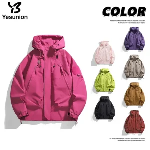 Giacca impermeabile da esterno unisex Cappotto tinta unita alla moda Semplice versatile da campeggio Giacche con cappuccio Giacca a vento Abbigliamento donna 1