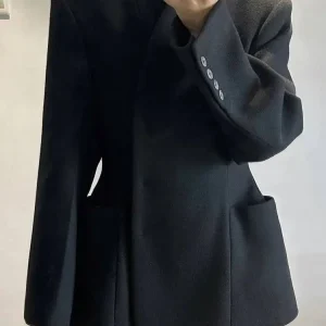 LGRQ Giacca da donna minimalista in lana Colletto alla coreana Bottoni ricoperti Manica lunga Cappotti eleganti Donna Autunno 2024 Nuovo 19ZZ1637 1